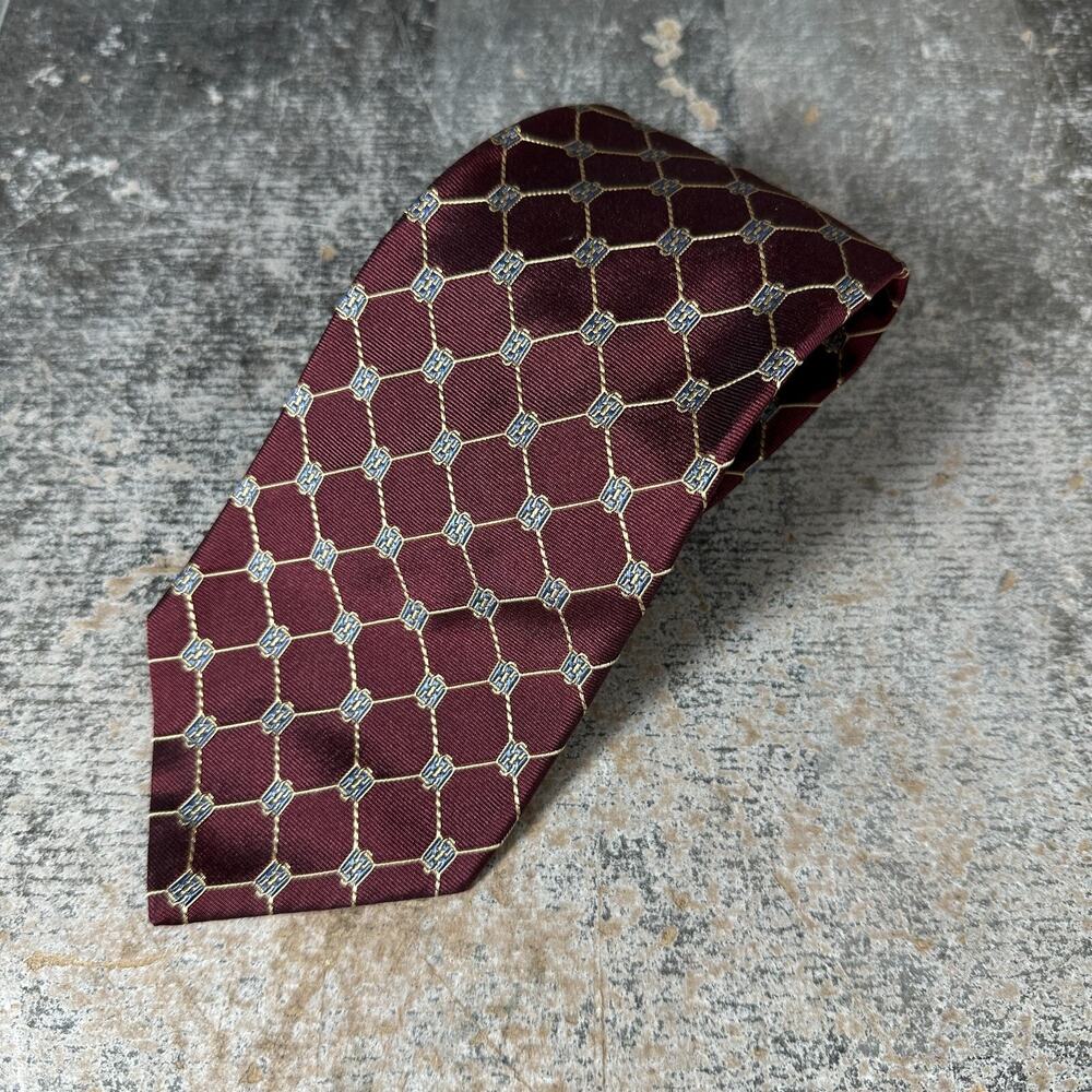 Brooks Brothers 346 Silk Tie Mens Burgundy Geometric Pattern Necktie